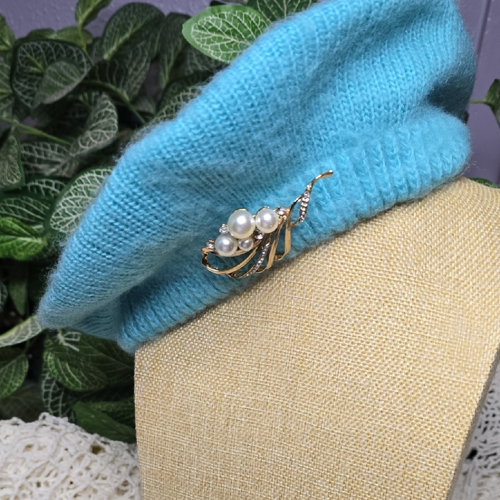 English Village Teal Women's Beret (Brooch Is Not I Clidwd)